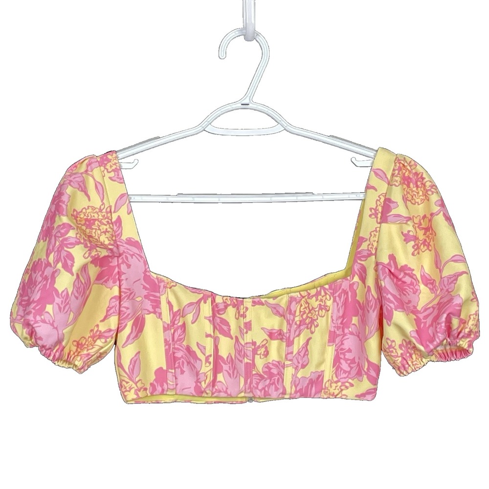 White Fox Boutique Yellow & Pink Floral Puff Sleeve Crop Top